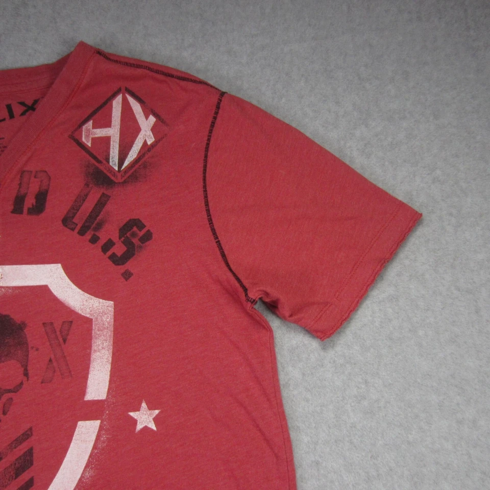 Camisa Helix Para Hombres L Lavado Rojo Henley Rock Shield Calavera Estándar EE. UU. Grunge Foto 4 de 4