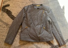 Iman Women’s Asymmetrical Moto Genuine Leather Size L Gray Jacket Full Zip