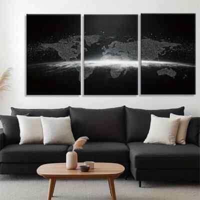 3pcs Geometric Black White Design Map Perfect Wall Art Canvas Unframed/Framed