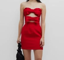 $576 New Arrivals Women's Red Strapless Cutout Bow-Front Mini Dress Size 38