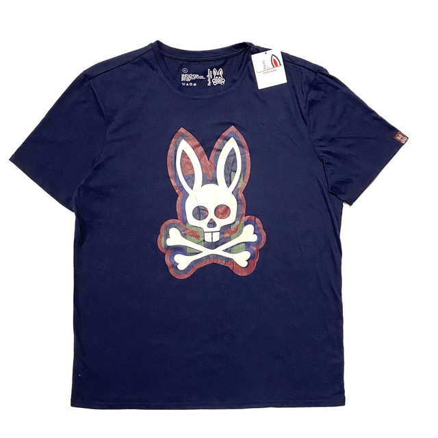 PSYCHO BUNNY Mens Cotton Logo Graphic Crewneck T Shirt Tee Blue L (MSRP $50) | eBay