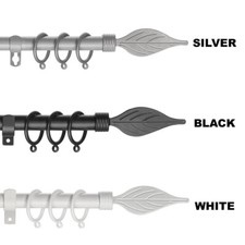 Extendable Metal Curtain Pole Track Rail Complete Set Includes Rings Finials etc