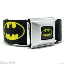 Batman DC Comics Black Yellow Licensed Seatbelt Seat Belt Style Men Buckle Down