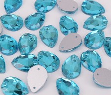 Sew On Crystal 13x18mm Rhinestone Teardrop Lake blue Glass Sewing Gem Flatback
