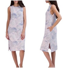 Tahari Women's Size M Leaf Print Slip Dress Pockets Side Slits NEW