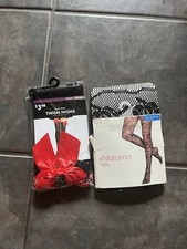 Ladies Stockings Thigh Highs Black W Red Bow   And Fishnet Black Stockings