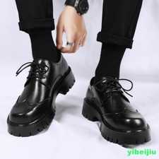 Mens Platform Derby Dress Formal Leather Shoes Wing Tip Collegiate Big Round Toe
