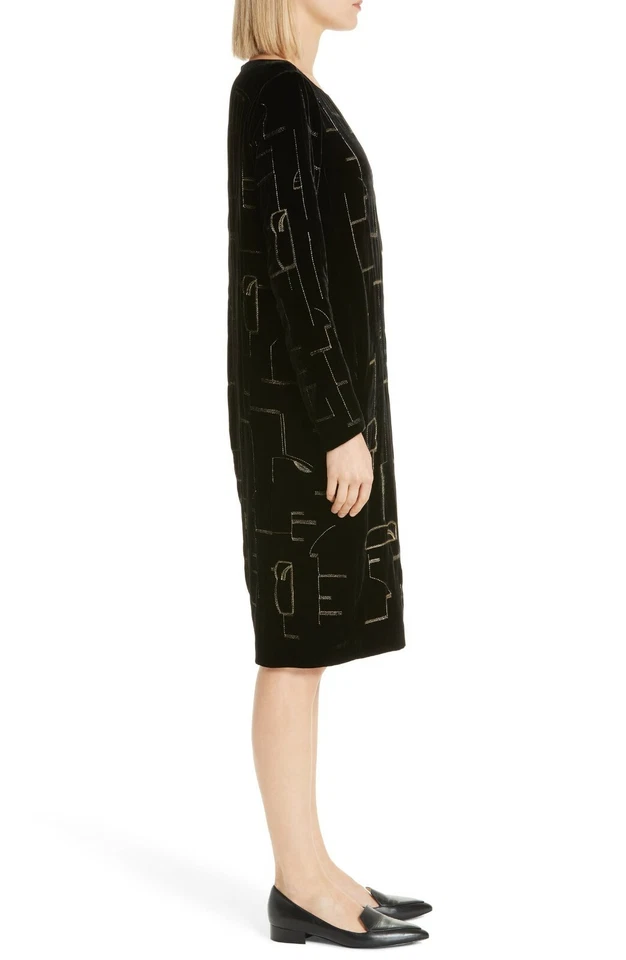 LAFAYETTE 148 Black Gold Embroidered Rich Velvet Cocktail Shift Dress L = 12/14 - Image 4 of 4