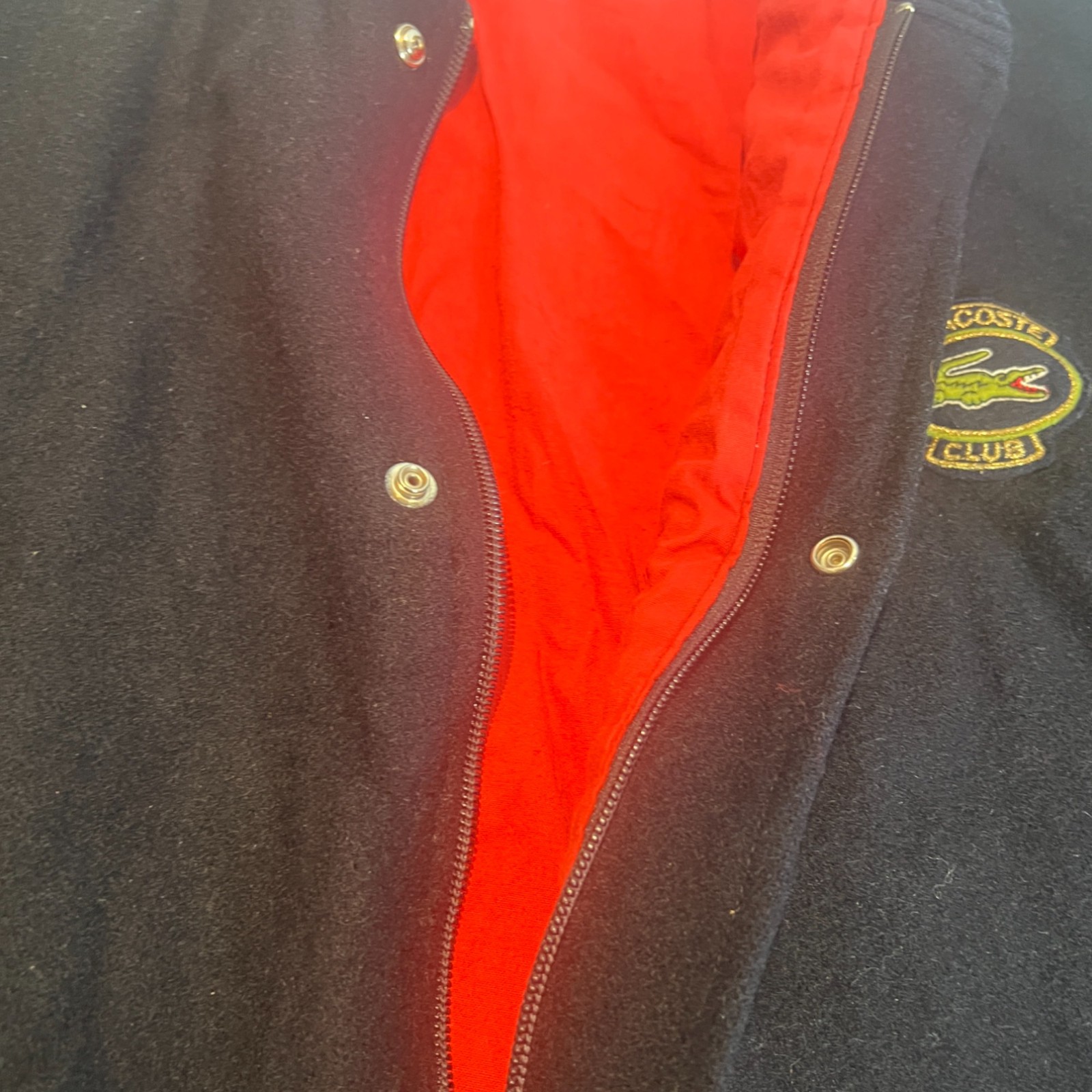 Vintage Lacoste Club Wool Bomber Jacket Black Size 6/XL Varsity Coat Zip Up image 7