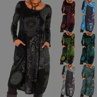 UK Plus Size Women's Boho Holiday Long Loose Gypsy Casual Printed Dress 8 - 26
