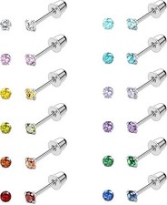 Comfortable 12-Pair Birthstone Stud Earrings - Hypoallergenic Flatback Design