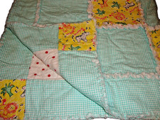 Vintage Baby JUNGLE THEME Blanket Cotton Pastel TEAL Raveled Edges 34"x36"  323