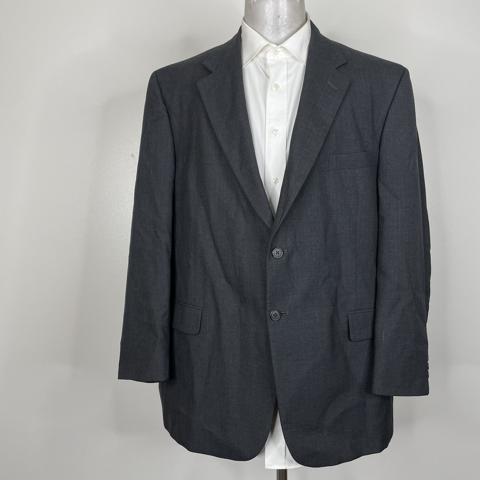 Stafford Blazer Jacket Mens 46R Dark Gray Solid Wool Two Buttons