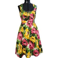 EUC London Times Party Dress 6 Fit & Flare Sweetheart Bodice Full Skirt Colorful