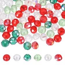 450Pcs 6mm Faceted Rondelle Glass Beads Czech Spacers, Red/Green/White
