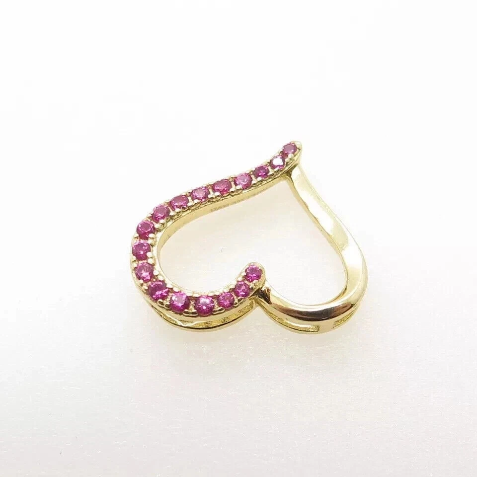 2Ct Round Cut Lab Created Pink Ruby Women's Heart Pendant 14K Yellow Gold Plated - Image 4 of 4