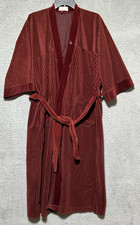Vintage Christian Dior Burgundy Velour Striped Robe Belted Tie Collared