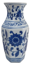 Blue And White Chinoiserie Porcelain Vase 5.78" Tall Vintage