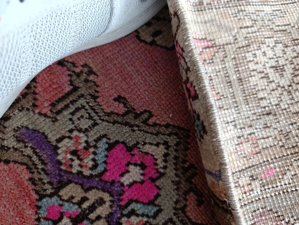 Pink Turkish Oushak Rug: Vintage Wool Hallway Runner (2.2x10.8 ft) - Image 3 of 4