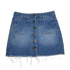 BDG Urban Outfitters Denim Button Front Mini Jean Skirt Size Small Raw Hem