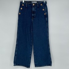 ZARA High Waisted Wide Leg Sailor Button Jeans Dark Wash Women Size 6