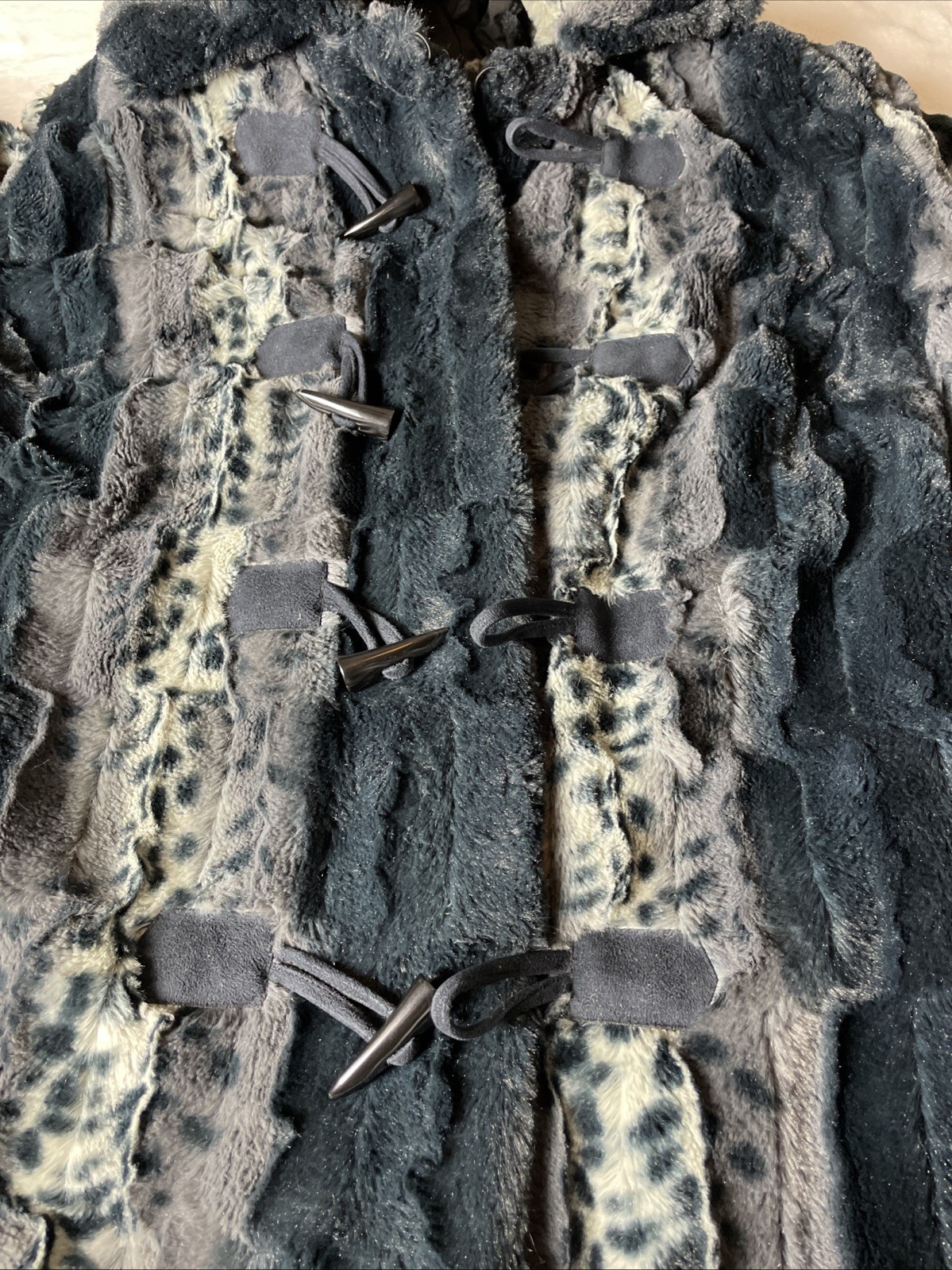 Dennis Basso Reversible Faux Fur Toggle Coat A228866 Black/Gray Detachable Hood