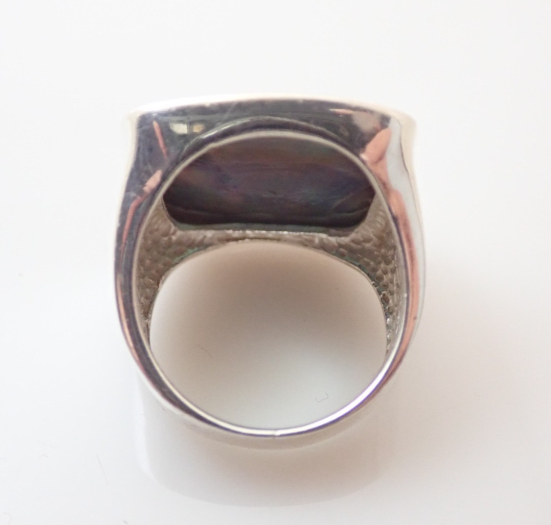 Vintage Square Abalone Shell Statement Sterling S… - image 4