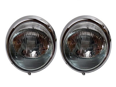 2x H4 Chrome Headlight Headlamp with Chrome Ring for Porsche 911 69-83