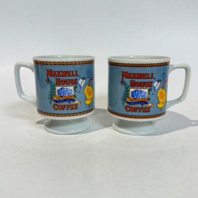 Vintage 70s Pair of Maxwell House Pedestal Coffee Mugs Cups ITD Japan Maker Mark
