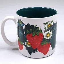 Vtg 1992 Creative Concepts Mug Strawberries Green Interior 3.5" Korea