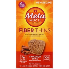 4 Pack Metamucil Fiber Thins Fiber Supplement, Cinnamon Spice, 9.3 oz, 12 Ct