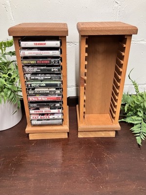 Vintage Custom Oak Wooden 48 Cassettes Rotating Racks Crates Storage Holders