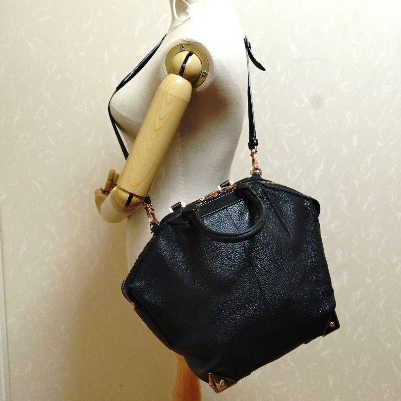 Alexander Wang Emile Leather Black Bronze Satchel Handbag Shoulder 
