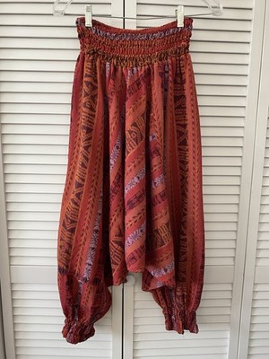 Bohemian Red Gold Hues Harem Genie Yoga Festival Pants Sz Small/Medium