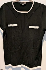 Karl Lagerfeld Paris Women's Top, Sz Large, Short Sleeve Black/White Trim,