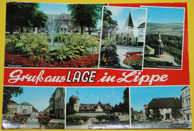AK. Greetings from Lage in Lip. Multi picture card. Transported to DT on 16/8/74 (10/412)