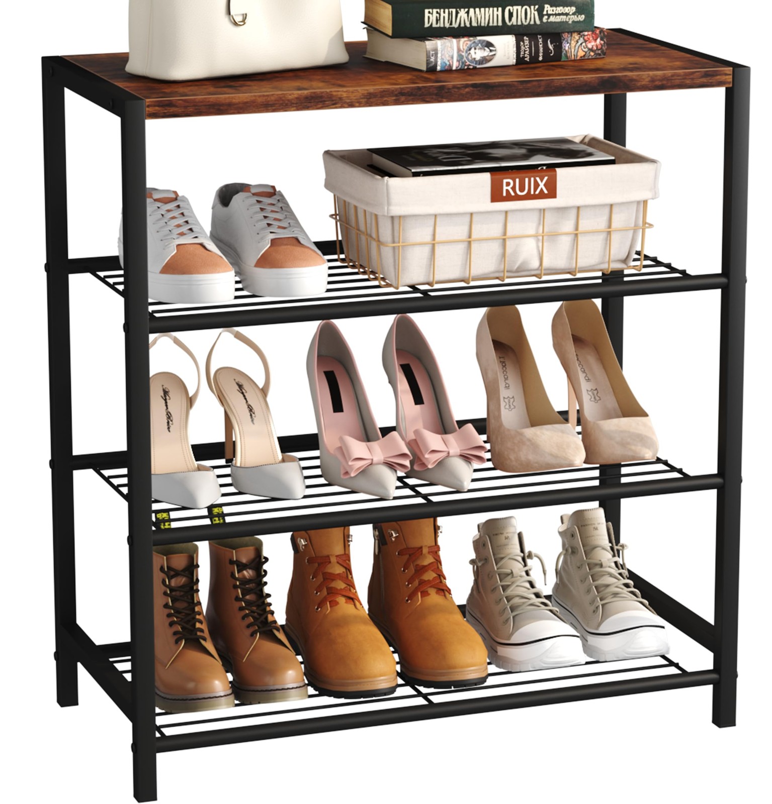 4-Tier Industrial Metal Shoe Rack Organizer - Narrow Sturdy Storage Shelf-image