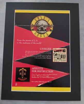 Guns n' Roses Appetite For Destruction Promo Album Advert Mounted 14x11''