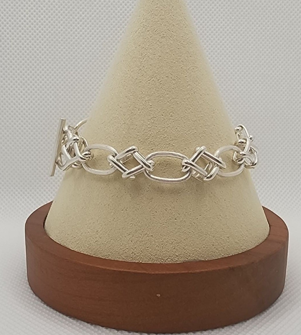 Sterling Silver Link Interlock Geometric Chain Br… - image 5