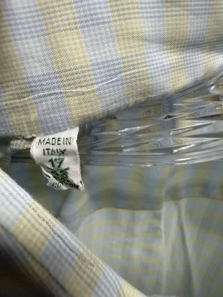 LUIGI BORRELLI NAPOLI Blue Yellow Stripe Cotton Men's Dress Shirt 17-43 - Image 4 of 4