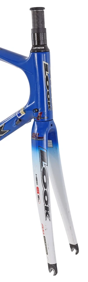 Cuadro de carbono para bicicleta de carreras de carretera LOOK KG486 blanco/azul freno de llanta QR 55 cm 700c 2004 Foto 4 de 4