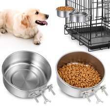 2 Pcs Dog Crate Water Bowl Stainless Steel Kennel Bowls Bulk Hanging Cage Dog...