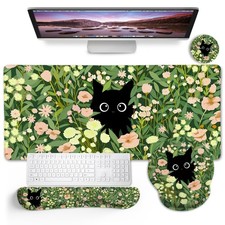 Blusabaca Black Cat Mouse Pad Desk Mat, Large Gaming Mouse Pad with Wrist Rest,