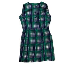 Vintage 60s Green Plaid Shift Dress  Handmade Mod Tartan Mini  Size M Petite