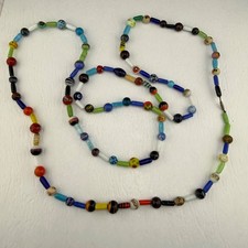 Vintage Beaded Glass Necklace Long Multi Color 52