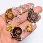 Ammonite Fossil Citrine Gemstone Fashion Jewelry 925 Silver Bracelet 6-8"