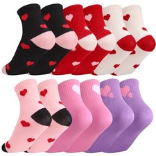 Pairs Kids Girls Pink White Crew Athletic Socks 6-9 Years 6 6-color Heart Mix