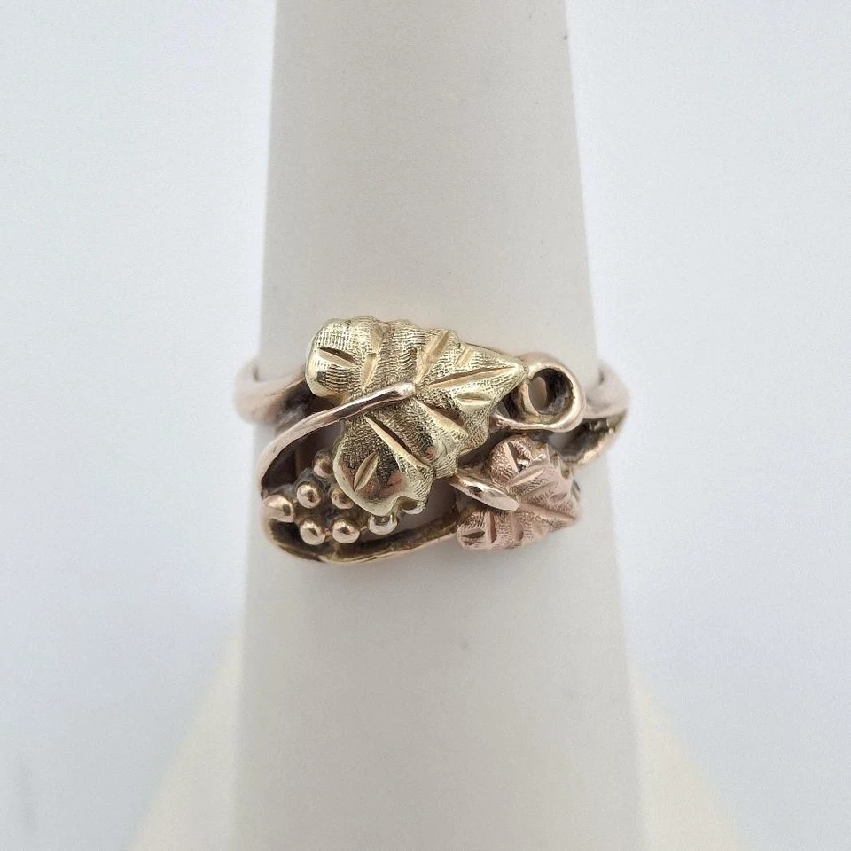 Black Hills Gold 10K 2-Tone Yellow & Rose Gold Grape Leaf Swirl Bypass Ring 5.75 - Image 4 of 4