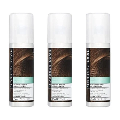 ROOT PERFECT Instant Root Concealer Hair Spray Medium Brown 75 ML - Pack of 3
