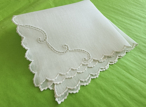 Vintage  Marghab Madeira Embroidered Handkerchief White Simplicity Pristine